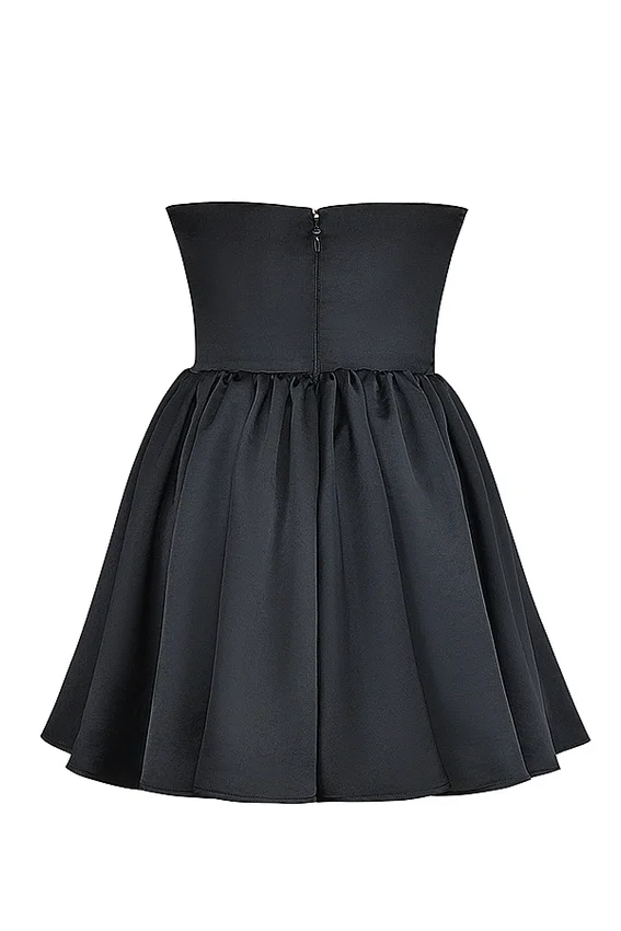 Jadore Black Lace and Satin Strapless Mini Dress Jadore Black Lace and Satin Strapless Mini Dress