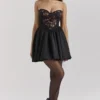 Jadore Black Lace and Satin Strapless Mini Dress Jadore Black Lace and Satin Strapless Mini Dress