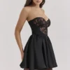 Jadore Black Lace and Satin Strapless Mini Dress Jadore Black Lace and Satin Strapless Mini Dress