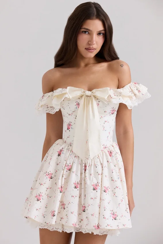 Jaide Stretch Cotton Floral Print Off Shoulder Corset Mini Dress Jaide Stretch Cotton Floral Print Off Shoulder Corset Mini Dress