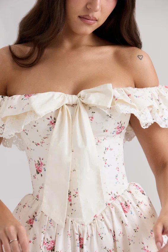 Jaide Stretch Cotton Floral Print Off Shoulder Corset Mini Dress Jaide Stretch Cotton Floral Print Off Shoulder Corset Mini Dress