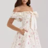 Jaide Stretch Cotton Floral Print Off Shoulder Corset Mini Dress Jaide Stretch Cotton Floral Print Off Shoulder Corset Mini Dress