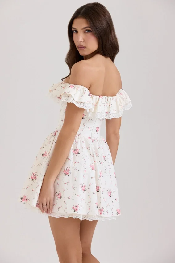 Jaide Stretch Cotton Floral Print Off Shoulder Corset Mini Dress Jaide Stretch Cotton Floral Print Off Shoulder Corset Mini Dress