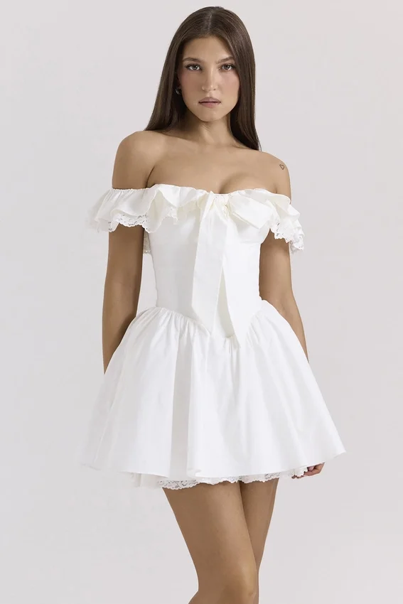 Jaide White Cotton Off Shoulder Corset Mini Dress Jaide White Cotton Off Shoulder Corset Mini Dress