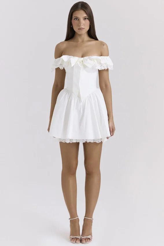 Jaide White Cotton Off Shoulder Corset Mini Dress Jaide White Cotton Off Shoulder Corset Mini Dress