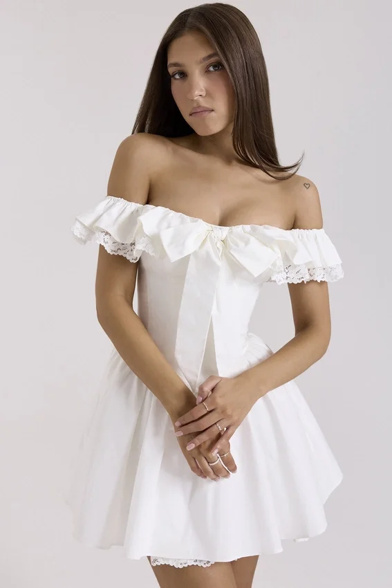 Jaide White Cotton Off Shoulder Corset Mini Dress Jaide White Cotton Off Shoulder Corset Mini Dress