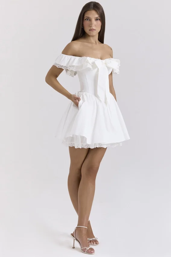 Jaide White Cotton Off Shoulder Corset Mini Dress Jaide White Cotton Off Shoulder Corset Mini Dress