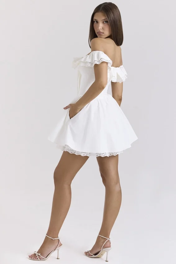 Jaide White Cotton Off Shoulder Corset Mini Dress Jaide White Cotton Off Shoulder Corset Mini Dress