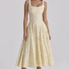 Jaime Lemon Floral Print Cotton Lace Up Midi Sundress Jaime Lemon Floral Print Cotton Lace Up Midi Sundress