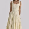 Jaime Lemon Floral Print Cotton Lace Up Midi Sundress Jaime Lemon Floral Print Cotton Lace Up Midi Sundress