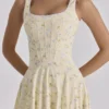 Jaime Lemon Floral Print Cotton Lace Up Midi Sundress Jaime Lemon Floral Print Cotton Lace Up Midi Sundress