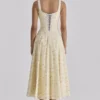 Jaime Lemon Floral Print Cotton Lace Up Midi Sundress Jaime Lemon Floral Print Cotton Lace Up Midi Sundress