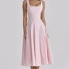 Jaime Pink Cotton Lace Up Midi Sundress Jaime Pink Cotton Lace Up Midi Sundress