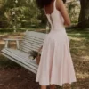 Jaime Pink Cotton Lace Up Midi Sundress Jaime Pink Cotton Lace Up Midi Sundress