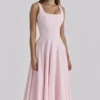 Jaime Pink Cotton Lace Up Midi Sundress Jaime Pink Cotton Lace Up Midi Sundress