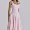 Jaime Pink Cotton Lace Up Midi Sundress Jaime Pink Cotton Lace Up Midi Sundress