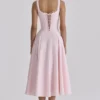 Jaime Pink Cotton Lace Up Midi Sundress Jaime Pink Cotton Lace Up Midi Sundress