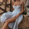 Jaime Soft Blue Cotton Broderie Anglais Midi SunDress Jaime Soft Blue Cotton Broderie Anglais Midi SunDress