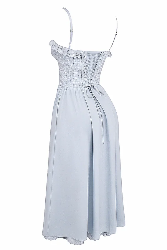 Jaime Soft Blue Cotton Broderie Anglais Midi SunDress Jaime Soft Blue Cotton Broderie Anglais Midi SunDress