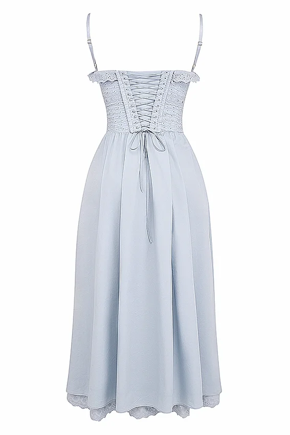Jaime Soft Blue Cotton Broderie Anglais Midi SunDress Jaime Soft Blue Cotton Broderie Anglais Midi SunDress