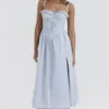 Jaime Soft Blue Cotton Broderie Anglais Midi SunDress Jaime Soft Blue Cotton Broderie Anglais Midi SunDress