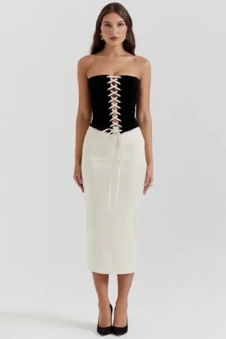 jaina black vintage cream strapless corset dress 1 330x495 - Jaina Black & Vintage Cream Strapless Corset Dress