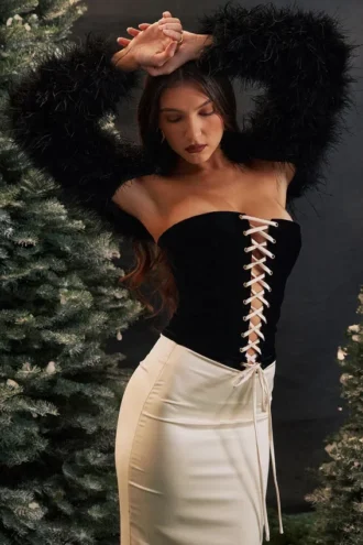 jaina black vintage cream strapless corset dress 2 330x495 - Jaina Black & Vintage Cream Strapless Corset Dress
