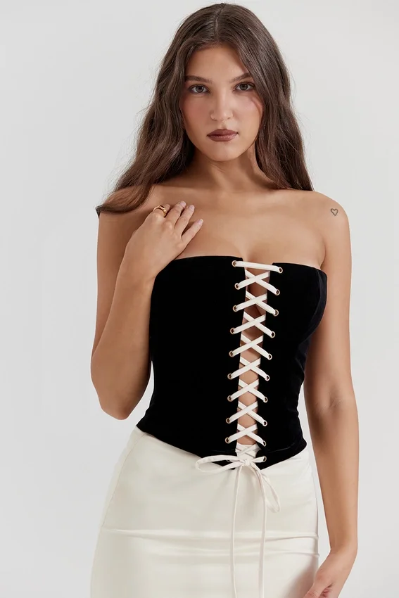 Jaina Black & Vintage Cream Strapless Corset Dress Jaina Black & Vintage Cream Strapless Corset Dress