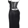 Jalena Black Vegan Leather Lace Back Dress