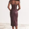 Jalena Mulberry Vegan Leather Lace Back Dress