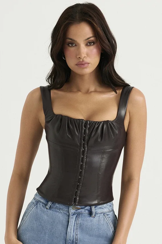 James Bitter Chocolate Vegan Leather Corset James Bitter Chocolate Vegan Leather Corset