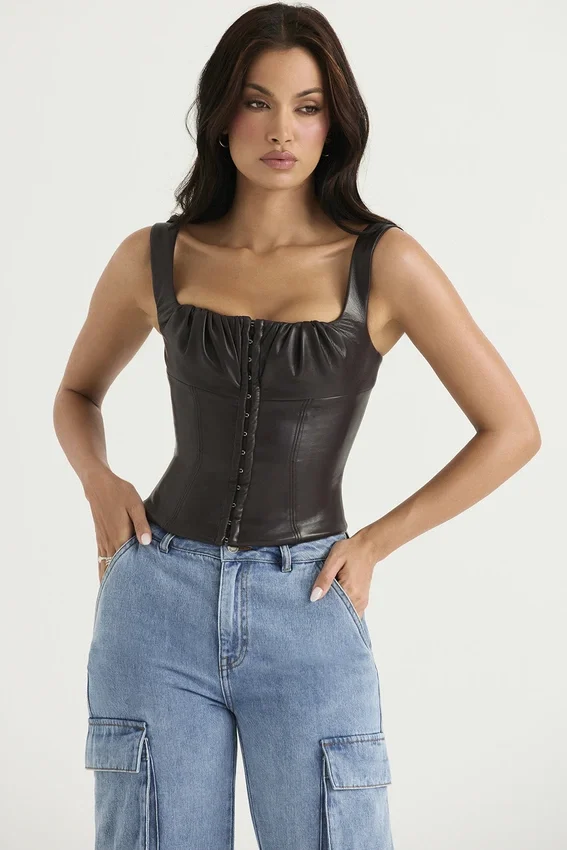 James Bitter Chocolate Vegan Leather Corset James Bitter Chocolate Vegan Leather Corset