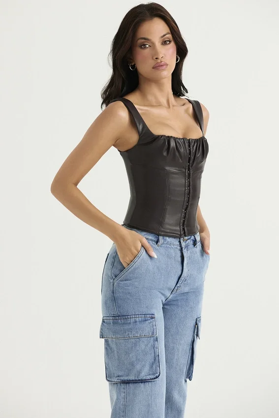 James Bitter Chocolate Vegan Leather Corset James Bitter Chocolate Vegan Leather Corset