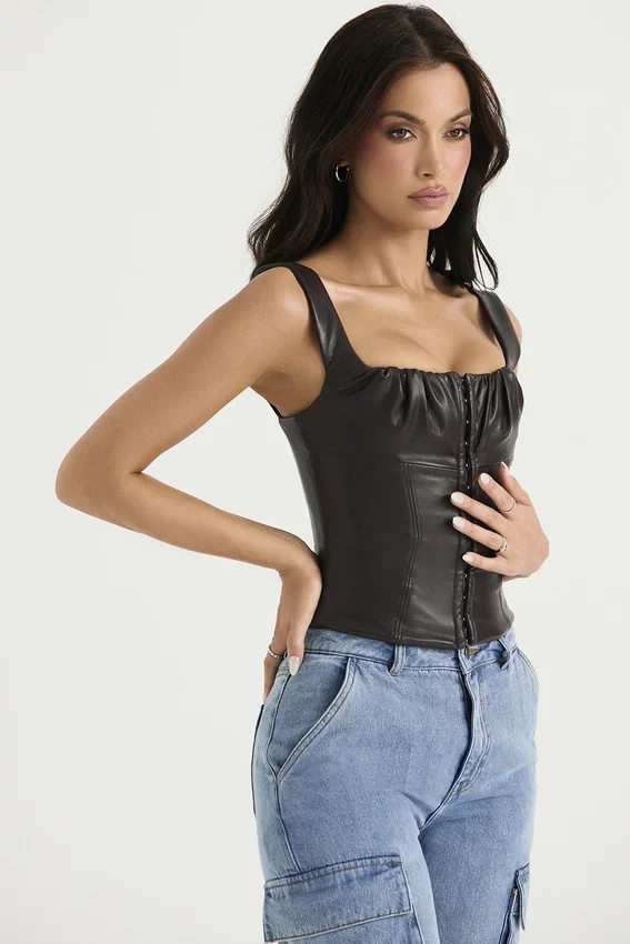 James Bitter Chocolate Vegan Leather Corset James Bitter Chocolate Vegan Leather Corset