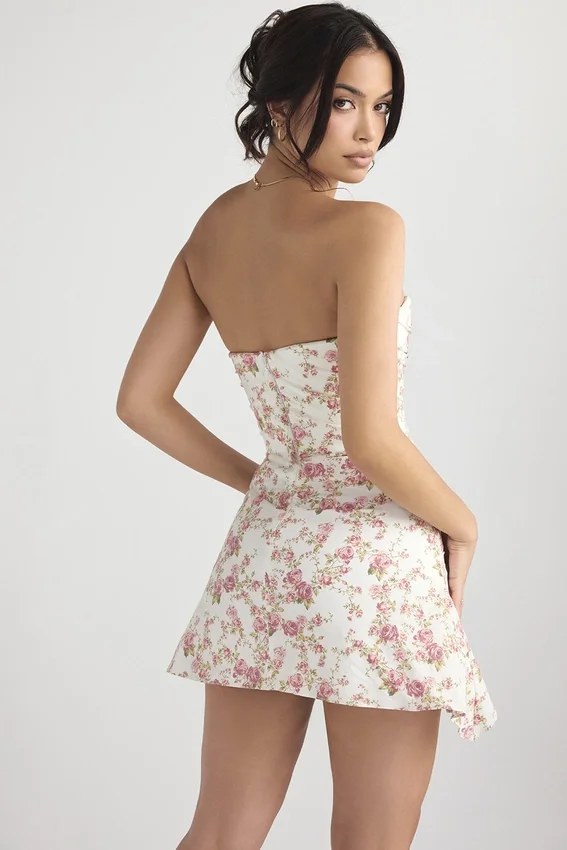 Jasmine Rose Print Draped Corset Dress Jasmine Rose Print Draped Corset Dress
