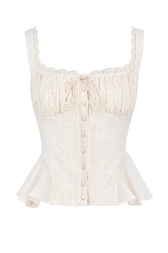 Jean Vintage Cream Cotton Broderie Anglais Peplum Top Jean Vintage Cream Cotton Broderie Anglais Peplum Top