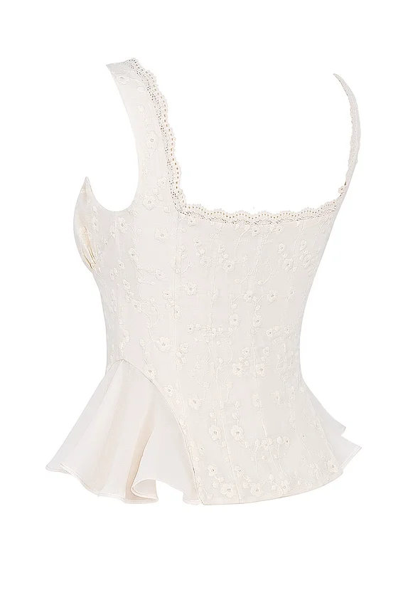 Jean Vintage Cream Cotton Broderie Anglais Peplum Top Jean Vintage Cream Cotton Broderie Anglais Peplum Top
