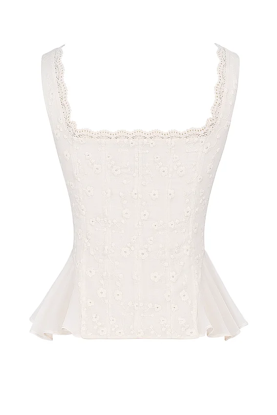 Jean Vintage Cream Cotton Broderie Anglais Peplum Top Jean Vintage Cream Cotton Broderie Anglais Peplum Top