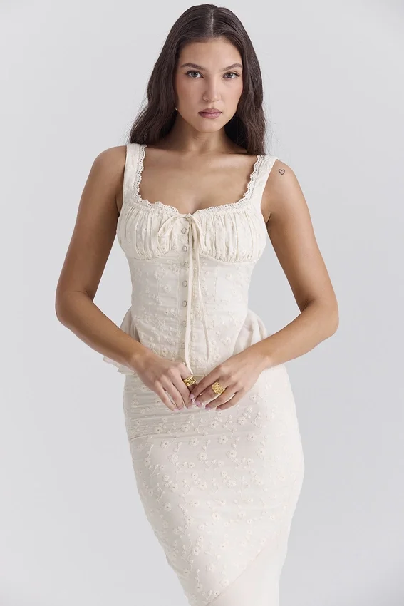 Jean Vintage Cream Cotton Broderie Anglais Peplum Top Jean Vintage Cream Cotton Broderie Anglais Peplum Top