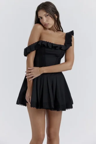 Jemima Black Pin Tuck Pleated Dress Jemima Black Pin Tuck Pleated Dress