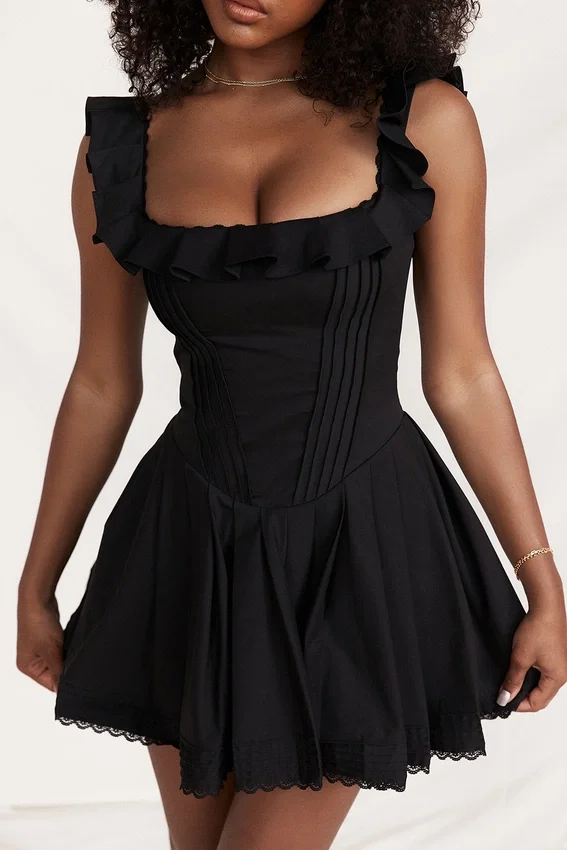 Jemima Black Pin Tuck Pleated Dress Jemima Black Pin Tuck Pleated Dress