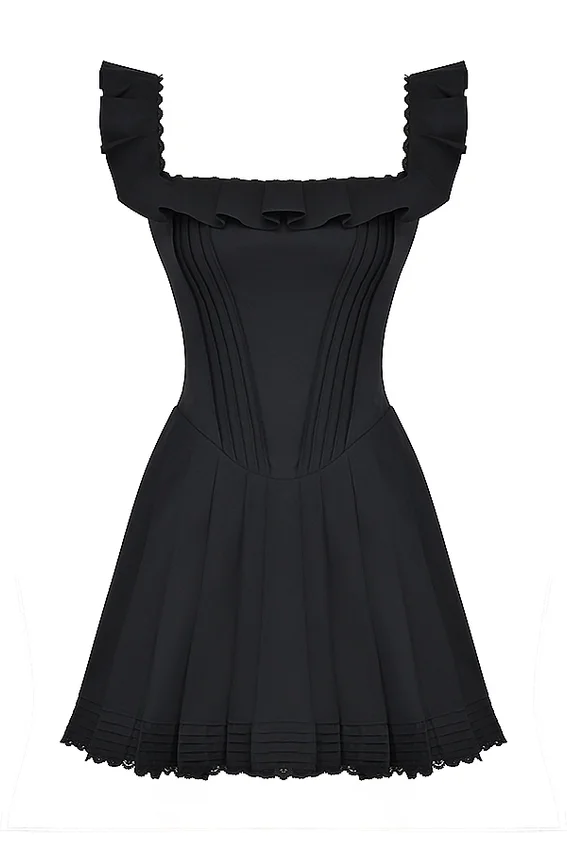 Jemima Black Pin Tuck Pleated Dress Jemima Black Pin Tuck Pleated Dress