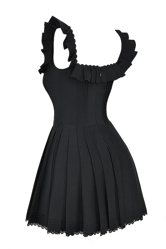 Jemima Black Pin Tuck Pleated Dress Jemima Black Pin Tuck Pleated Dress
