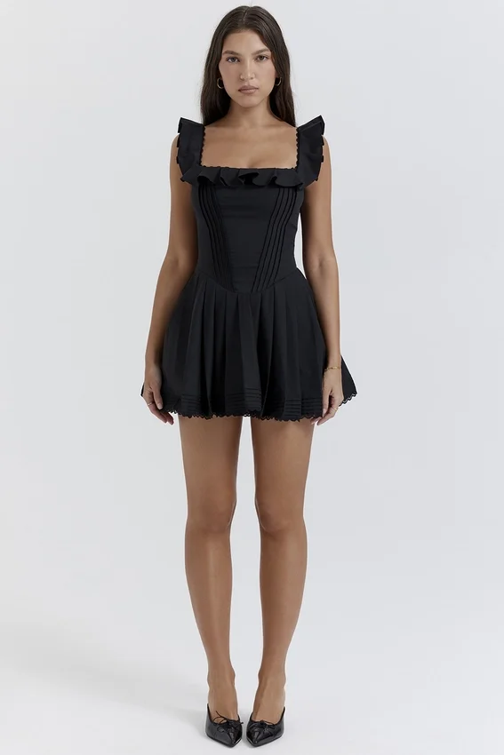 Jemima Black Pin Tuck Pleated Dress Jemima Black Pin Tuck Pleated Dress
