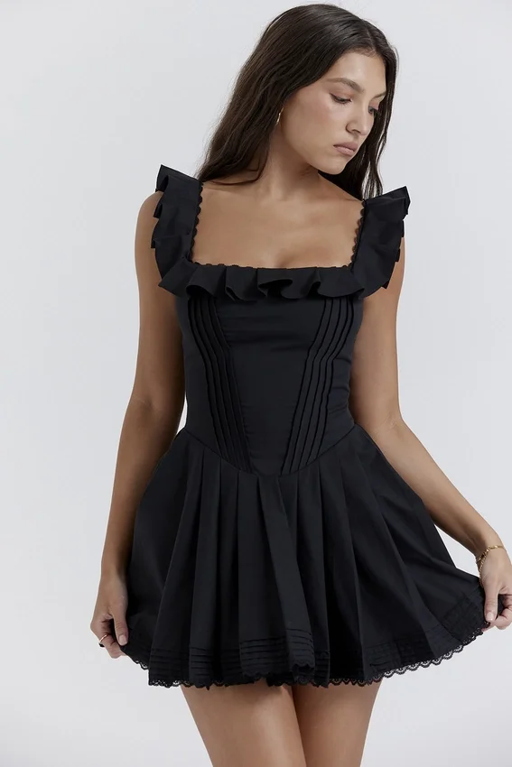 Jemima Black Pin Tuck Pleated Dress Jemima Black Pin Tuck Pleated Dress