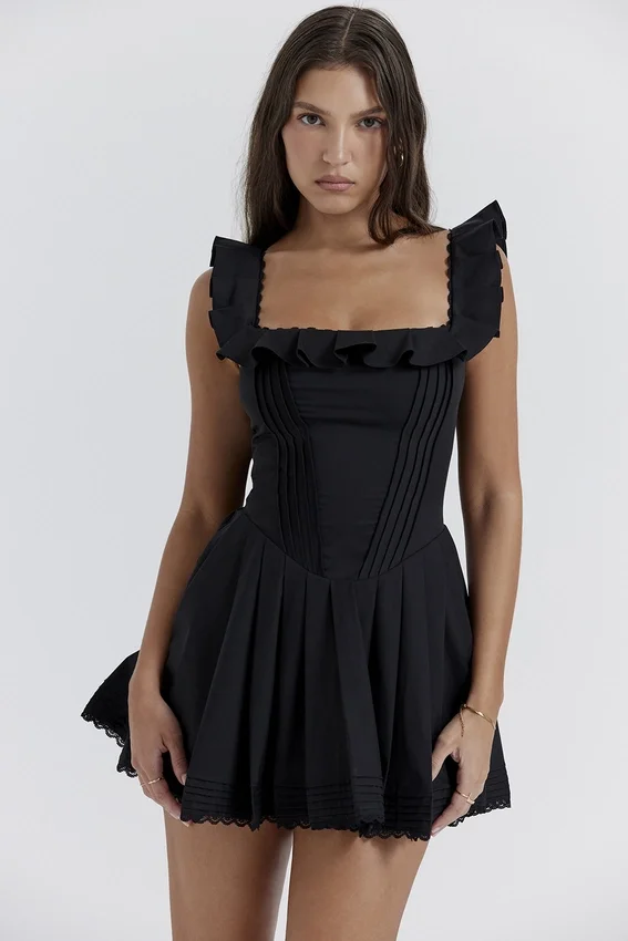 Jemima Black Pin Tuck Pleated Dress Jemima Black Pin Tuck Pleated Dress