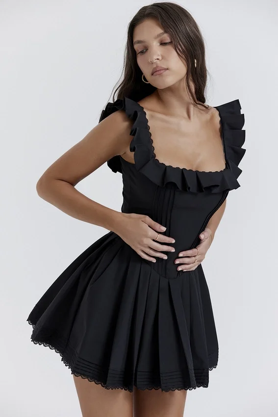 Jemima Black Pin Tuck Pleated Dress Jemima Black Pin Tuck Pleated Dress