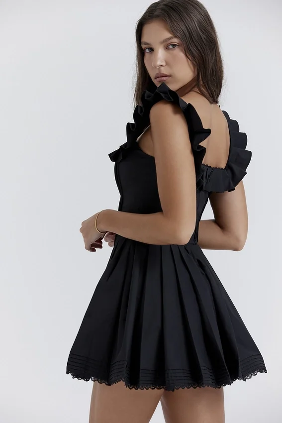 Jemima Black Pin Tuck Pleated Dress Jemima Black Pin Tuck Pleated Dress
