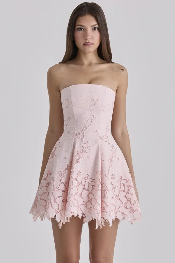 Jemima Pink Strapless Cut Out Broderie Anglaise Mini Dress Jemima Pink Strapless Cut Out Broderie Anglaise Mini Dress