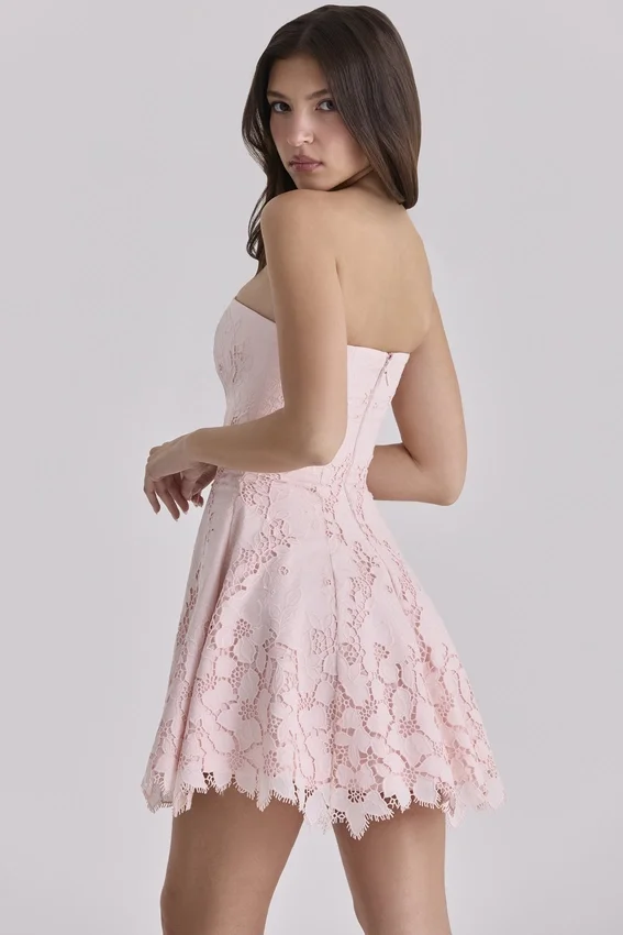 Jemima Pink Strapless Cut Out Broderie Anglaise Mini Dress Jemima Pink Strapless Cut Out Broderie Anglaise Mini Dress